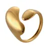 Anillo Abierto Nuevo con Rosca Estilo Europeo y Americano Diseño Creativo Elegante Gama Alta Acero de Titanio Chapado en Oro de 18K Anillo de Joyería