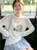 Camiseta de manga longa feminina com estampa de cachorrinho pintada à mão em estilo coreano, novo modelo 2026, modelagem solta, que rejuvenesce, proteção solar A13538