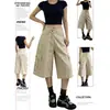 Calça Workwear Estilo Americano, Verão Feminino Novo Design Cintura Alta Modelagem Solta Emagrecedor Perna Larga Cropped Acima do Joelho Jeans