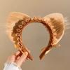 Faixa de Cabelo de Pelúcia para Lavar o Rosto e Maquiagem, Orelhas de Gato e Urso Fofas de Desenho Animado, Acessórios de Cabelo Femininos de Desenho Animado com Estampa de Leopardo, Novos Acessórios de Cabeça