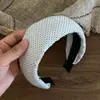 Faixa de cabelo de algodão e linho com bolinhas de aba larga, mesmo estilo de Zhang Ruonan, para mulheres, toque de alta qualidade, versátil para o dia a dia, para usar na rua, faixa de cabeça com esponja alta para o topo da cabeça