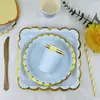 Pratos e Copos de Papel Descartáveis Transfronteiriços Multicor Estampagem Dourada Festa de Aniversário Cor Sólida Louça Descartável Festa Pratos Ondulados