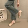 Zapatos de Punta Cuadrada de Boca Baja para Mujer Verano 2024 Nuevo Viento de Noche Francés Moño Rojo Boca Baja Suela Blanda Zapatos de Frijol