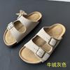 2026 Verano Más Vendido Piel de Vaca Birkenstock Doble Hebilla Corcho Chanclas Slip-On Versátil Hebilla Cuadrada Pequeña Chanclas para Mujer Venta al por Mayor