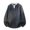 2026 Nuevo Jersey de Punto Cruzado Otoño/Invierno para Hombre Cuello Redondo Falso Dos Piezas Moda Talla Grande Casual Camisa Base
