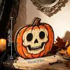 Adorno de mesa de madera vintage desgastado de Halloween Fantasma Calabaza Gato Negro casa de madera de dibujos animados decoración navideña