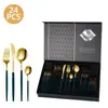 Set de Cubiertos de Acero Inoxidable Amazon para Modelo Nuevo de 26 Años, Apto para Lavavajillas, Cuchillo de Filete Portugués, Tenedor y Cuchara Set de 24 Piezas