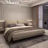 Cama Minimalista Italiana Oreja de Elefante Piel Genuina Moderna Simple 1.8m Doble Recámara Principal Cama Grande Tapicería Suave Almacenamiento Cama Silenciosa