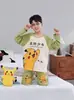 Pijama Novo de Gola Redonda para Meninos Primavera e Outono Pijama Infantil Cartoon Conjunto de Pijama com Calça de Manga Longa para Meninos