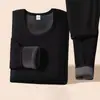 Conjunto Térmico Espesso de Cor Sólida com Forro de Fleece para Inverno, para Homens e Mulheres, Meia-Idade e Idosos, Roupa Íntima de Gola Redonda, Conjuntos de Outono, Atacado