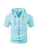Camisa con Capucha de Lino para Hombre Amazon Verano Nueva Casual Europea y Americana Color Sólido de un Solo Botón Manga Corta Cárdigan