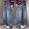 Calça Jeans Infantil Estilo Primavera e Outono 2026 Nova Roupa Infantil Calças Estilo Travesso e Descolado Calças Casuais para Crianças Maiores Calças Scimitarra para Meninos
