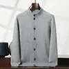 Cardigã de caxemira outono e inverno masculino gola alta parcial solto sete agulhas fio duplo espessado malha outer wear suéter de abotoar casaco curto