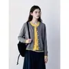 Suéter de punto retro, multicolor patchwork, cuello redondo, manga corta para mujer, nueva colección 2026