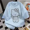 100% algodón puro, lindo diseño de Hello Kitty, camiseta de manga corta estampada, top de verano holgado para hombres y mujeres, un estilo único y casual