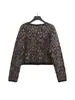 Exportación Transfronteriza Otoño e Invierno 2025 Nuevo Cárdigan de Punto Retro Marrón con Estampado de Leopardo Suave y Sedoso Cuello Redondo Chaqueta Suéter Versátil