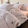 Conjunto de Roupa de Cama Espesso Esculpido em Leite de Lã de Quatro Peças para Outono e Inverno Lençol Quente Capa de Edredom Lençol com Elástico Quarto Principal de Casa Toque de Luxo Roupa de Cama