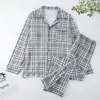 Pijama de cárdigan para hombre talla grande con mangas largas y pantalones largos, patrón de cuadros grandes, conjunto de ropa de estar para primavera y otoño, adecuado para usar fuera, estilo ligero