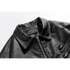 Wanlegetu Marca Moderna Estilo Americano Jaqueta Elegante com Lapela para Homens e Mulheres Jaqueta Solta de Couro PU Jaqueta de Motociclista Retrô Jk555