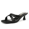 Versión de Cuero Suave~Sandalias Cuadradas de Satén con Tiras Cruzadas de Estilo Francés para Mujer, Zapatos de Tacón Alto Modelo Nuevo, Sandalias de Estilo Hada