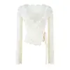 Sexy Puro Deseo Cardigan de Encaje con Lazos de Manga Larga Top Otoño Invierno Chica Caliente Temperamento Retro Conjunto de Vestido Camisola