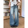 Jeans Azules Rasgados de Corte Holgado Adelgazantes para Mujer, Verano Modernos Versátiles Nuevo Estilo Pantalones Anchos Holgados Pantalones Largos Modernos