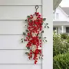 Colgante de pared navideño artificial transfronterizo con ramas sueltas, bayas rojas y piñas, tira decorativa de pared interior estilo europeo y americano