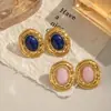 Brincos Elegantes Estilo Hong Kong Retrô Lápis Lazúli Pedra Natural Brincos Acessórios de Luxo Acessível Aço Titânio de Alta Qualidade Feminino Transfronteiriço