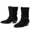 Botas da moda outono e inverno transfronteiriças de cano médio, sapatos de calçar cor sólida tamanho grande, saltos altos leves versáteis de bico fino