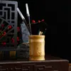 Direto da Origem Porta-Canetas de Bambu Natural e Madeira Balde Redondo Retrô para Canetas Estilo Chinês Decoração de Escritório Estudo Caixa de Armazenamento