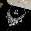 Colar Transfronteiriço de Zircônia Ultrafina Flor Gota d'Água Entrada Luxo Nicho Corrente de Clavícula Elegante Brincos de Alta Gama Conjunto de Colar