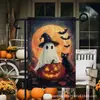 Bandeiras de Jardim de Halloween Transfronteiriças Linho Estampado Decoração de Quintal ao Ar Livre Gato Preto Bandeira Pequena Dupla Face Atacado
