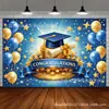 Banner de telón de fondo para fiesta de graduación transfronteriza, telón de fondo negro y dorado "Felicitaciones por la Graduación", fondo de decoración para ceremonia de graduación