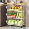Prateleira de Armazenamento de Frutas e Legumes de Cozinha Cesta de Frutas e Legumes Doméstica de Chão Prateleira de Armazenamento Multi-Camada Móvel para Cebola, Gengibre e Alho