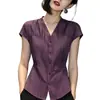Camiseta de Manga Corta de Algodón y Lino de Gama Alta para Mujer, Nuevo Estilo Verano 2026, Lujo Ligero, Sensación de Alta Gama, Top Irregular