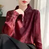 Camisa de manga larga para mujer, estilo nuevo, con cuello alto, hecha de seda de morera, con un diseño de moda retro chino moderno, versátil y elegante A13754