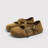 Sandálias Birkan de Couro Genuíno 2024 Chegada de Verão Sandálias Meias com Tiras Cruzadas Baotou Moda Feminina Respiráveis Sapatos Preguiçosos