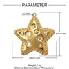 Pendente de Aço Inoxidável com Flor em Relevo Retro Imitação de Concha DIY para Mulheres Colar Estrela de Cinco Pontas Cravejado com Diamantes Pingente de Joia em Aço Titânio