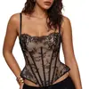 Comércio Exterior Transfronteiriço Europeu e Americano Renda Sexy com Estampa de Cílios Espinha de Peixe Corset Afina a Cintura Vazado com Alças Shapewear