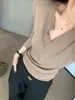 26 Nuevo Estilo de Principios de Otoño Cuello Abierto con Corbata Ajustado Color Sólido Suéter para Mujer Casual Elegante Tejido de Imitación Lana Camisa Base