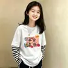 Camiseta de manga larga de dos piezas de imitación para niñas 2026 primavera/otoño elegante camiseta básica de algodón puro para niños mayores
