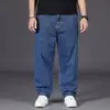 Calça Masculina Plus Size, Calça Reta Solta de Outono para Homens Grandes e Altos, Calça Longa de Cintura Elástica Wide-Leg, Jeans de Tamanho Grande