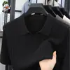 Camiseta de Seda Hielo de Manga Corta para Hombre, Nuevo Estilo de Verano, Color Sólido, Casual, para Jóvenes y de Mediana Edad, Cuello de Solapa, Ropa de Hombre