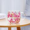 Vaso de té de vidrio de doble capa de flor real al por mayor transfronterizo, vidrio de alto borosilicato de alto valor de color, taza de flor real de doble capa de cinturón rojo de Internet