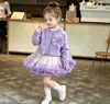 Conjunto de Suéter Infantil Outono Inverno Novo Estilo Menina Doce Grande Floral Gola Redonda Tricô Estilo Coreano Saia de Renda Princesa