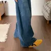 Jeans Retro Americanos Scimitar Pequeños para Mujer, de Cintura Alta, Holgados, Pantalones de Pierna Ancha Adelgazantes, Pantalones Rectos de Caída Larga hasta el Suelo