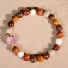 Pulseira de Madeira de Ametista Multicolorida de Segunda Geração DIY Design de Nicho Feminino Pulseira Versátil Contas de Madeira Contas de Oração Wenwan