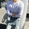 Camiseta MYQ Manga Longa Gola Redonda Estilo Simples Masculina Outono Fumê Solta Casual Camada Base Estilo Coreano Top para o Dia a Dia