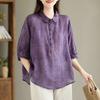 Camisa de Solapa Jacquard para Mujer de Gama Alta, Camisa de Manga Media para Mujer Estilo Retro, Camisa Delgada Adelgazante y Cubridora de Carne