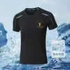 Camiseta de secagem rápida masculina de seda gelada, fina, esportiva, manga curta, solta, roupa fitness, treino, corrida, tops para atividades ao ar livre